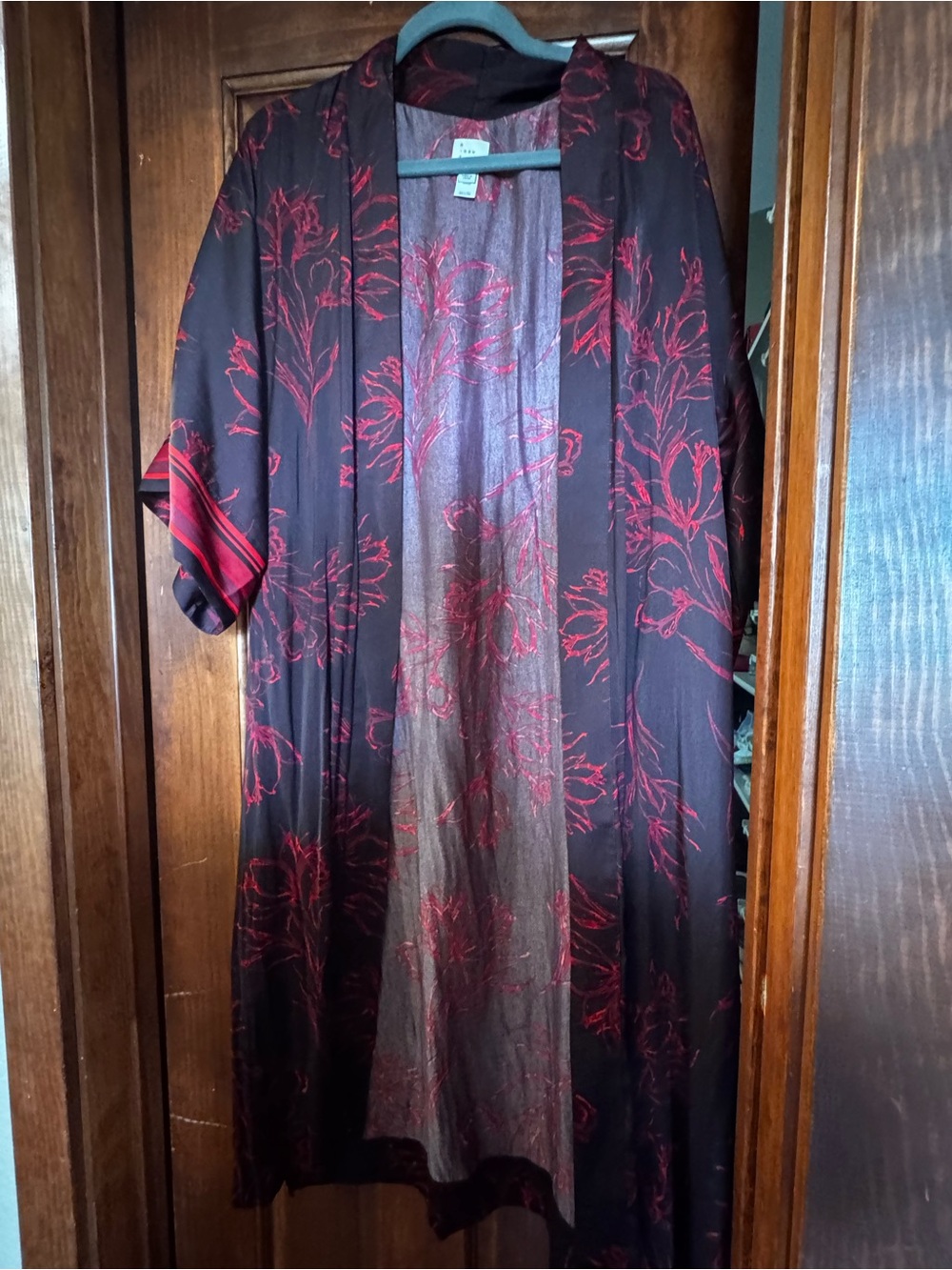a new day Black Cardigan with Red Floral Accents